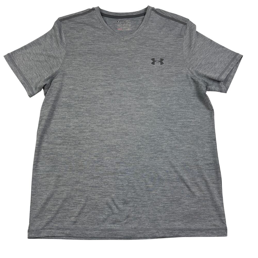 Under Armour Marled Gray Loose Fit Performance V-Neck Shirt Men's Size Medium
